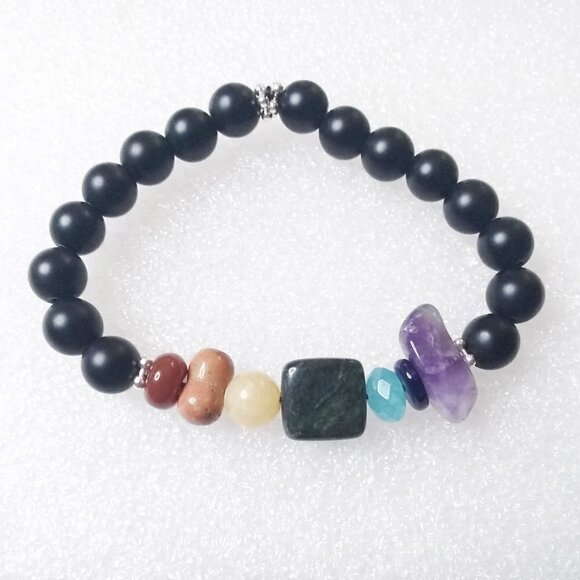 NatureLoversJewelry Jewelry - 6.5" ~ Chakra Stretch Bracelet w. Jaspers, Unakite, Citrine, Agate, Shell +++